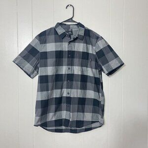 Oakley Mens Short Sleeve Button Up Shirt Plaid Black Size L EUC